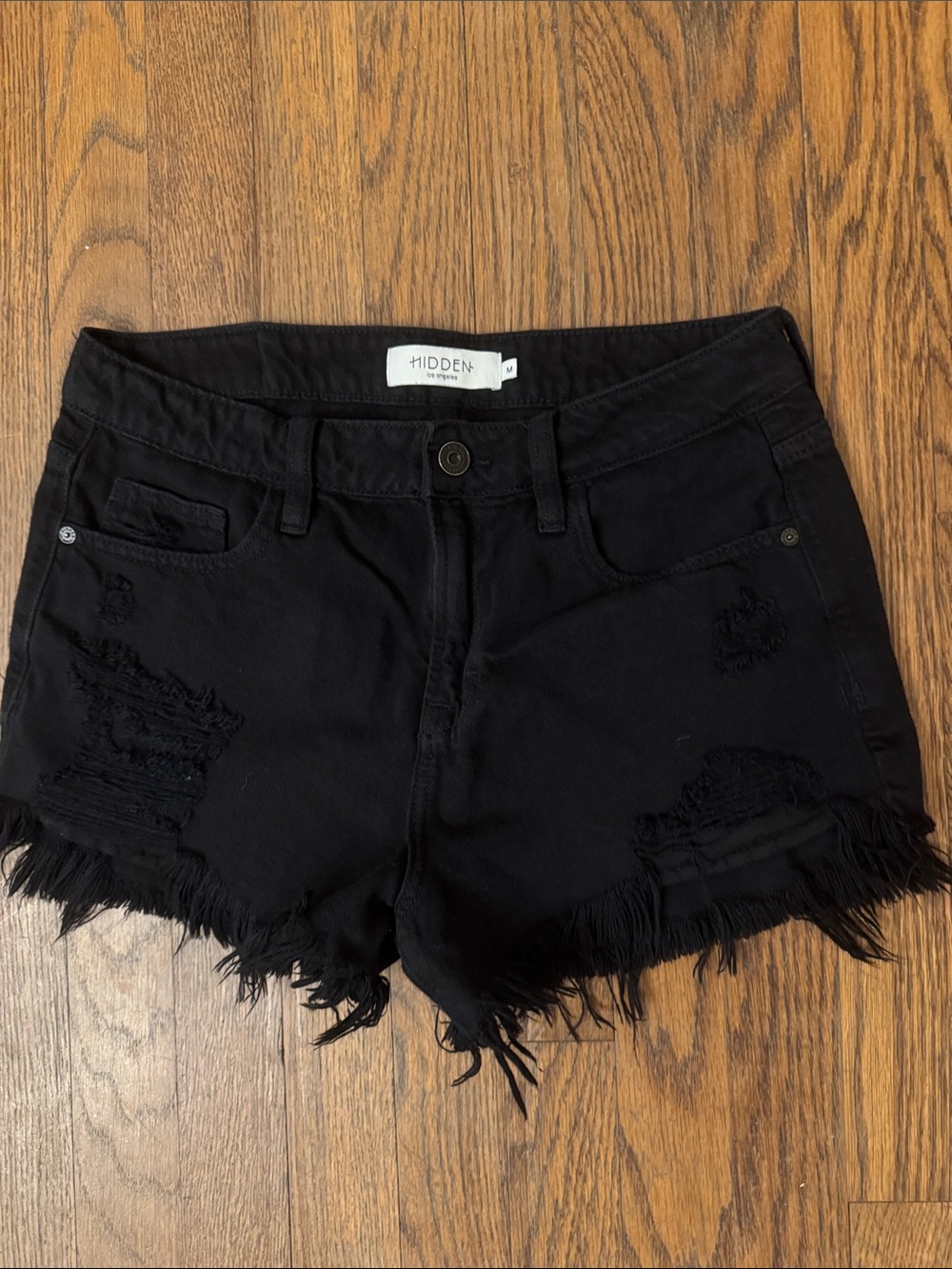 Hidden Black Distressed Denim Cutoff Shorts
